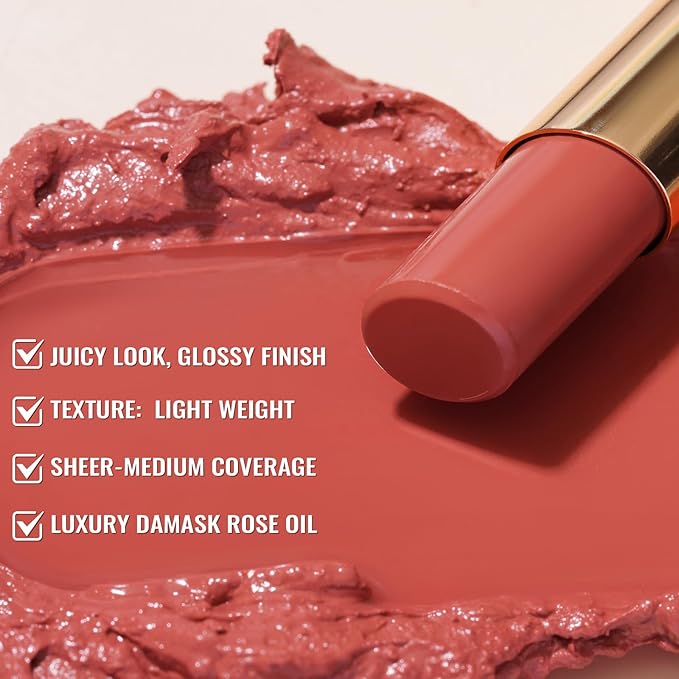 Oulac Moisturizing Shine Lipstick Red for Women - 2 in 1 Glossy Red Tinted Lip Balm, Hydrating Summer Lipstick for Dry Lips,Shine Juicy Finish Vegan 2.2g/0.07oz (16)-Velvo Beauty
