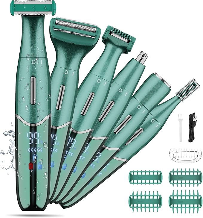 Electric Razor for Women,6 in 1 Women's Bikini Trimmer Shaver for Women & Men Pubic Hair, Private Area, Legs, Eyebrow,Face, Nose, Eyebrow, Body Hair Removal IPX5 Waterproof Wet & Dry-Velvo Beauty