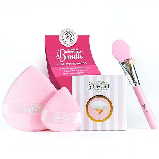 StansOut Ultimate Complexion Bundle: Liquid Foundation Brush, Makeup Brushes for Liquid, Cream, Stick Foundation - Flat, Round, Blender Brushes - 101 Contoured, 108 Straight - Long-Lasting-Velvo Beauty