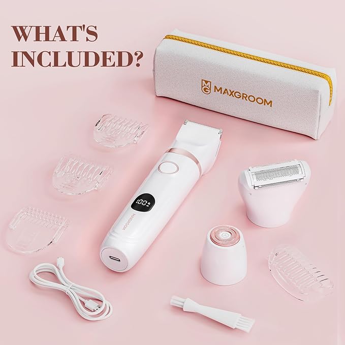 Bikini Trimmer for Women, 3-in-1 Waterproof Electric Shaver, Cordless Pubic & Body Hair Trimmer, Facial Shaver, Easy-Clean Razors with Ceramic Blade, Type-C Rechargeable, Led Display-Velvo Beauty