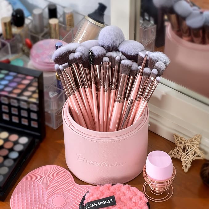 Bueart Design Labeled 30Pcs Professional Deluxe Makeup Brushes set with Extra large holder case for Foundation Face Blending Blush Concealers Eyeshadow-Velvo Beauty