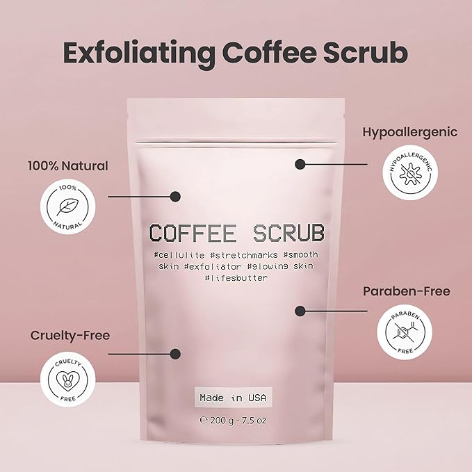 Life's Buttter Exfoliating Coffee Scrub with Natural Arabica Coffee Effective Against Cellulite, Stretch Marks, Scars and Acne | Organic Shea Butter and Sweet Almond Oil-Velvo Beauty