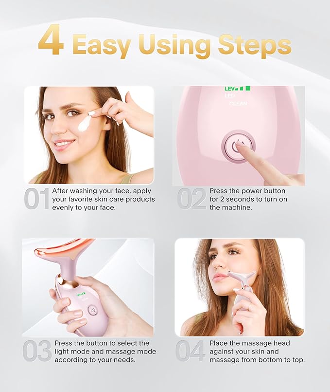 Light Based Face-Neck-Massager - 7 Color Portable Facial Massager for Skin Care, Glossy Pink-Velvo Beauty