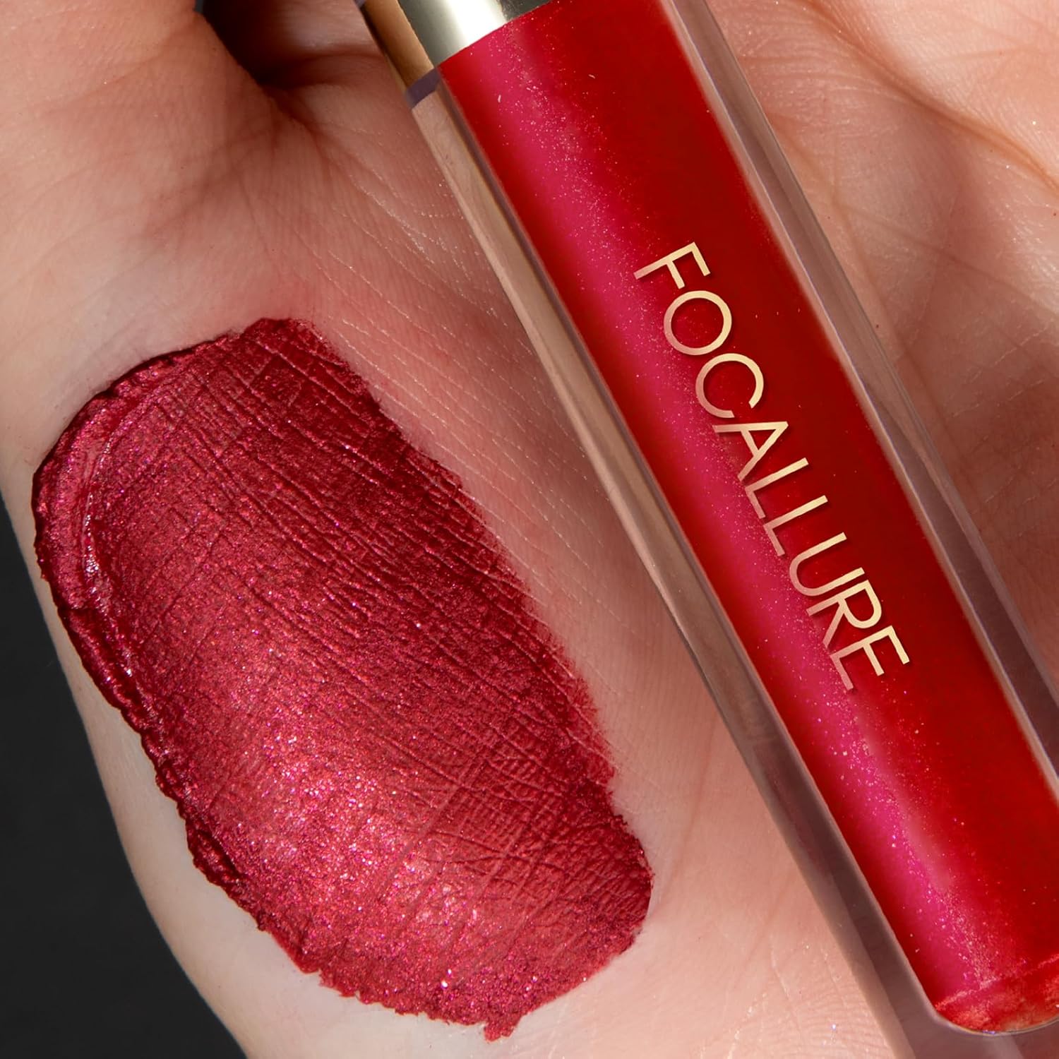 FOCALLURE Metallic Liquid Lipstick,Non Stick Cup Lip Gloss,High Impact Lip Color with Transfer-proof Wear,Long Lasting & Waterproof Lipstick Makeup for Women,RD06 FULL HOT-Velvo Beauty
