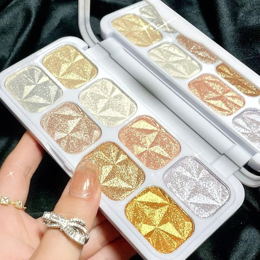 8 Colors Face Body Cheek Diamond Shimmer Highlighter Highlight Makeup Palette iluminadores de maquillaje,Highlighter+Makeup Gold Shimmer Blush Bronzer and Makeup Highlighter Powder C01-Velvo Beauty