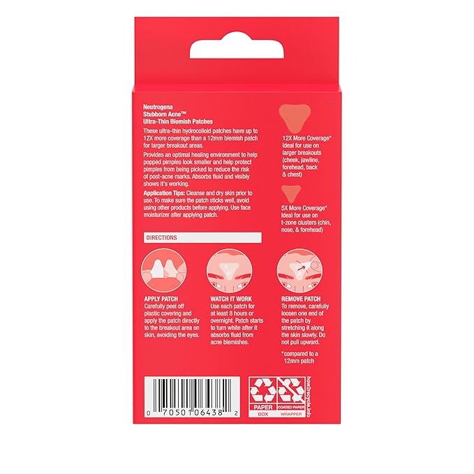 Neutrogena Stubborn Acne Ultra-Thin Blemish Patches, Acne Pimple Patches, Ultra-Thin Hydrocolloid Facial Stickers, Suitable for all Skin-Types, 10 Patches-Velvo Beauty