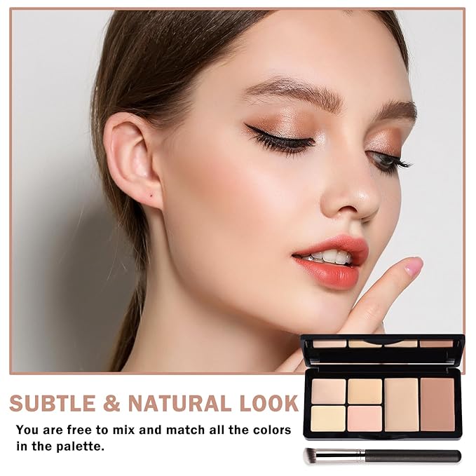 Color Corrector Palette Concealer Contour Palette Natural Brighten Long Lasting Highlighter Correcting Concealer Cream Foundation Palette For Flawless Skin Tone (Set B + Brush #270)-Velvo Beauty