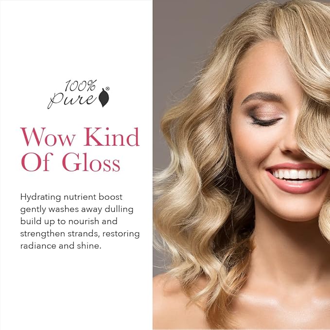 100% PURE Glossy Locks Glossing Shampoo Hair Wash Detox & Hydrate Shine Boosting Dry Dull Damaged Strands Avocado Butter & Seaweed Collagen Natural Care for Women & Men Vegan - 13.5 Fl Oz-Velvo Beauty