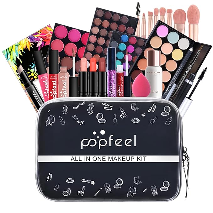 All-in-One Makeup Gift Set Travel Makeup Kit Complete Starter Makeup Bundle Lipgloss Lipstick Concealer Blushes Powder Eyeshadow Palette Cosmetic Palette for Teen Girls & Adults #18-Velvo Beauty
