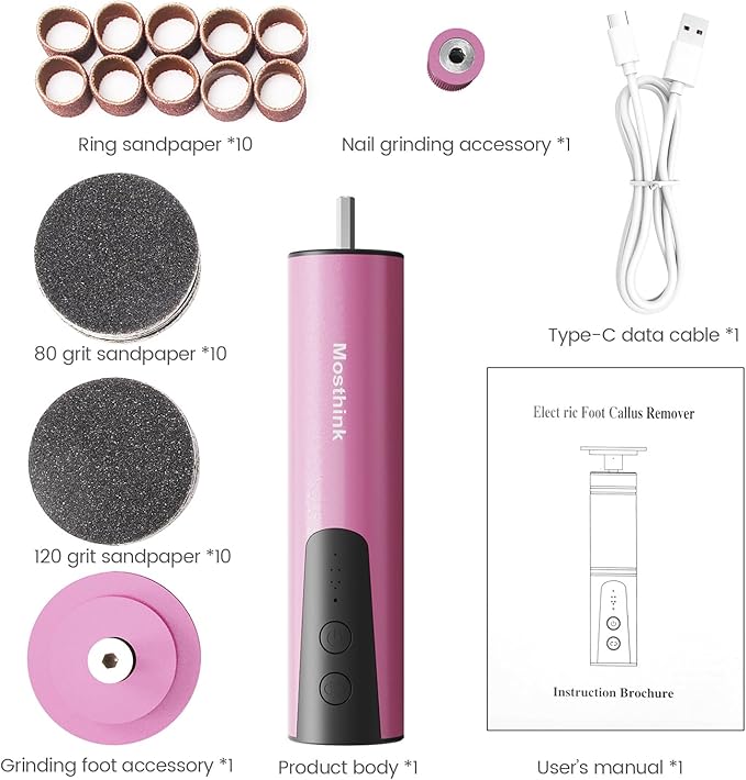 Electric Foot Callus Remover, 2 in 1 | 6 Speed Adjustable Foot File Nail Grinder with Sandpaper Disks, Professional Sander Pedicure Tool for Feet Dead Skin, Self Care Gifts for Women Mom Lover Friends-Velvo Beauty
