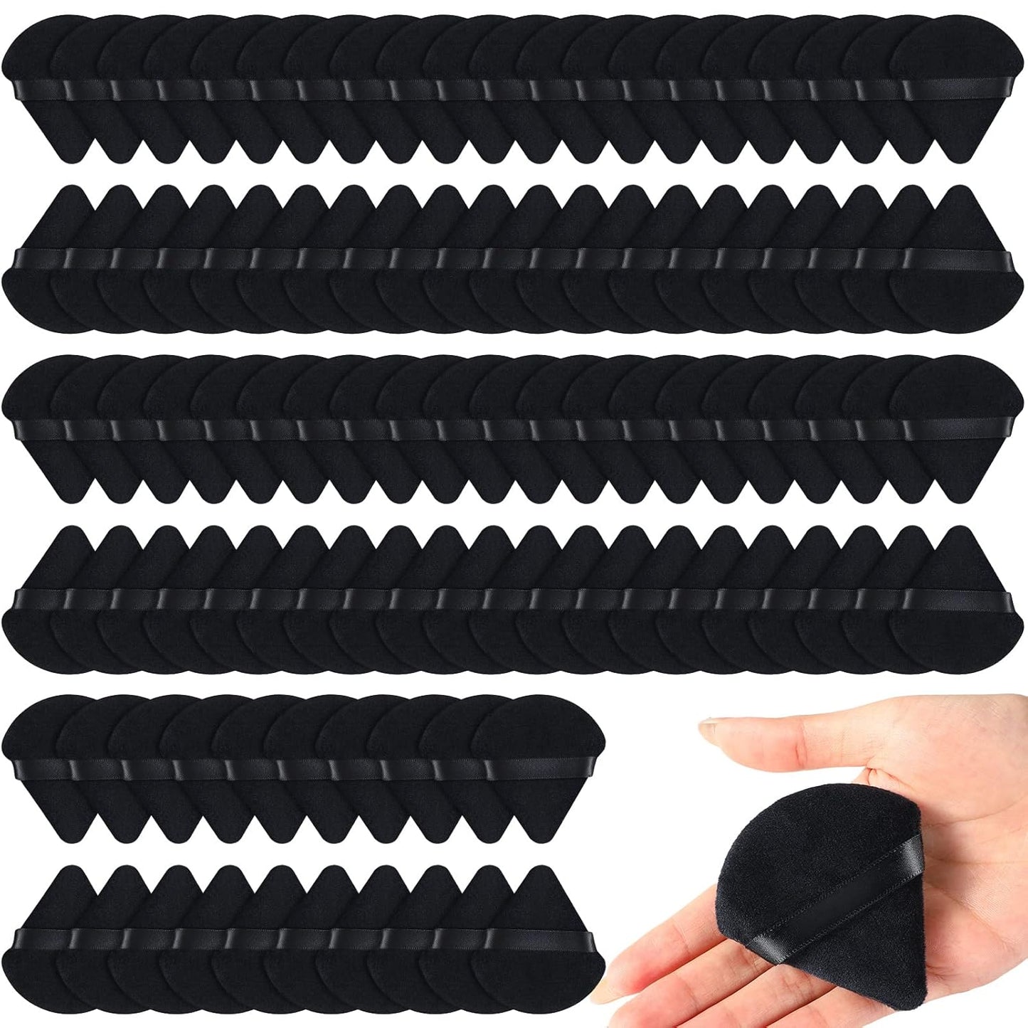 Meanplan 100 Pcs Powder Puff Face Soft Makeup Sponge Triangle Powder Puffs for Loose Velour Cosmetic Foundation Wet Dry Sponge Makeup Tools(Black)-Velvo Beauty
