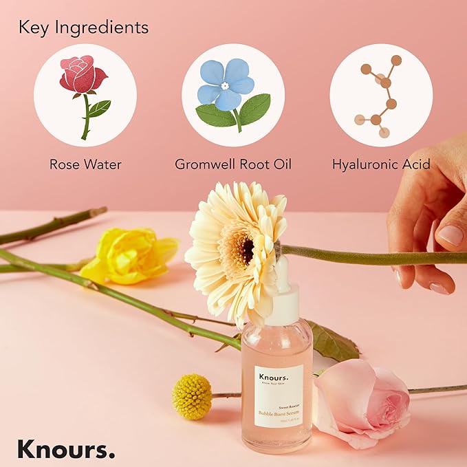 Knours. Balancing 5xHA+Gromwell Root oil Bubble Burst Serum w/ 59% Rose Water Niacinamide, Retinal Hydrating Healthy Serum for Improved Tone & Texture EWG Verified Clean Beauty 50ml/1.69fl. oz.-Velvo Beauty