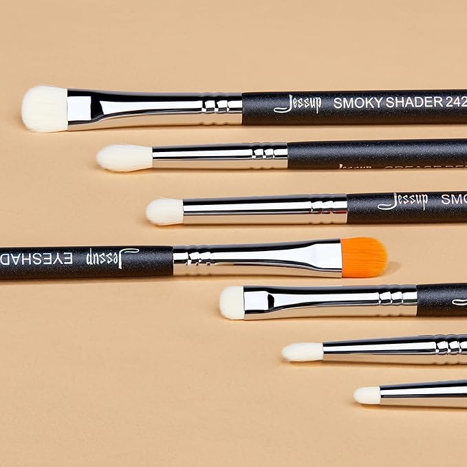 Jessup Eyeshadow Brush Set 7pcs Fluffy Eye Makeup Brushes for Eye Shadow Blending Shader Crease Concealer Black T334-Velvo Beauty
