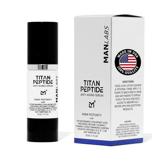 Titan Anti-Aging Peptides Serum for Face – High Potency Mens Peptide Serum Moisturizer – Mens Skin Care – Men, Dark Spots, Wrinkles, Fine Lines – Peptides, 5% Niacinamide, HA – Unscented-Velvo Beauty