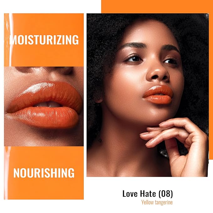 Oulac Orange Lipstick - Moisturizing Lip Stick Glossy Tinted Lip Balm, Sheer Shine Juicy Finish, Lightweight and Hydrating Formula for Dry Lip Care, Vegan 2.2g/0.07oz (08)-Velvo Beauty