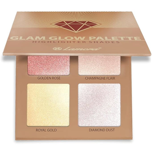 Highlighter Palette Highlighter Makeup Iluminador - Glow Bronzer Powder Makeup Highlighter Kit With Mirror - 4 Highly Pigmented Face Highlighter Shimmer Colors - Vegan, Cruelty Free & Hypoallergenic-Velvo Beauty
