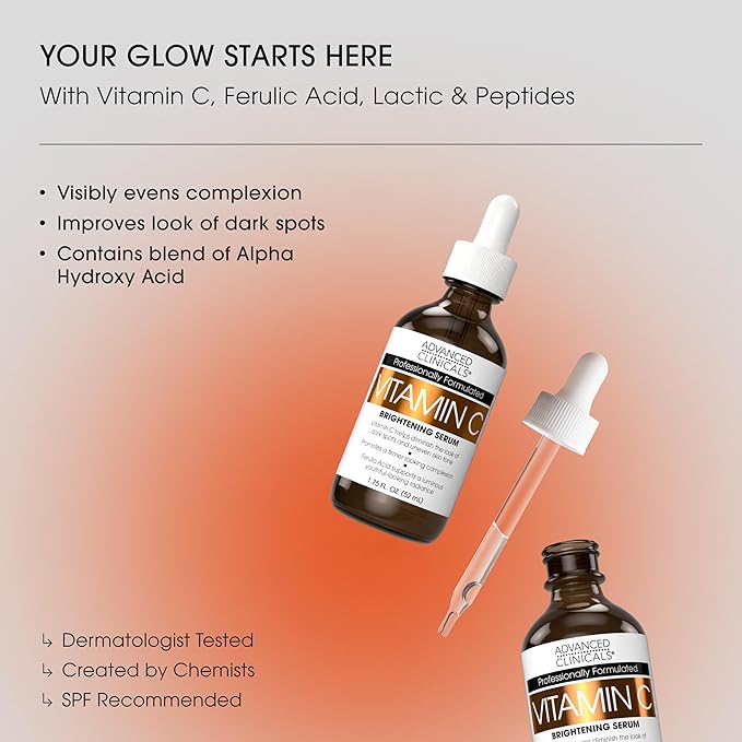Advanced Clinicals Brightening Vitamin C Serum For Face With Glycolic Acid + Lactic Acid | Vitamin C Eye Serum Face Moisturizer For Improving Look Of Dark Spots & Uneven Complexion, 2-Pack-Velvo Beauty