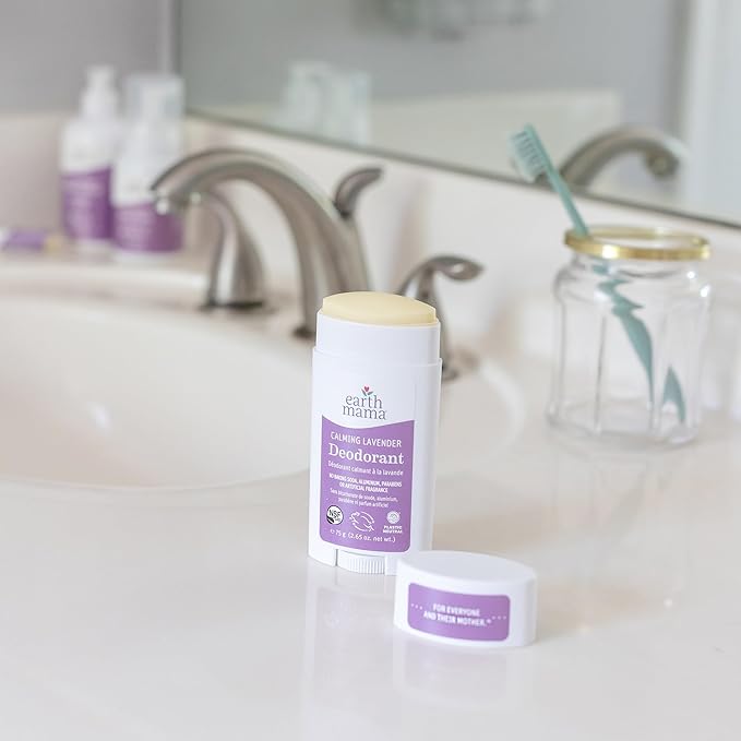 Earth Mama Calming Lavender Deodorant | Safe for Sensitive Skin, Pregnancy and Breastfeeding, Contains Organic Lavender, Calendula and Coconut Oil, No Baking Soda or Aluminum, 2.65-Ounce (2-Pack)-Velvo Beauty