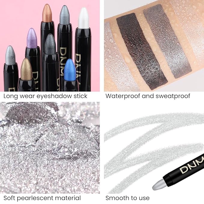 Kaely 4Pcs Smokey Eyeshadow Stick Set for Eyes,Pearl white Dazzling grey Pearl black Silver,Eye Brightener Makeup Pen,Waterproof Cream Eye Shadow Highlighter Crayon Pencil,sombras en crema para ojos