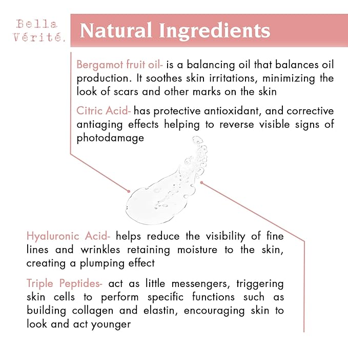 Bella Vérité. Vegan, Tri-Peptide Eye Serum for Mature Skin, Under Eyes to Smooth Fine Lines, Brighten Dark Circles and De-Puff Bags with Hyaluronic Acid, Bergamot, and Triple Peptides, 1 Fl Oz-Velvo Beauty