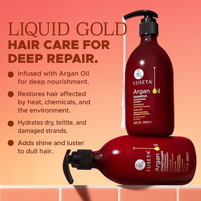Luseta Argan Oil Shampoo and Conditioner Set Thickening for Thin & Dry Hair Smoothing & Nourishing Anti- Frizz for All Hair Types Sulfate Free for Men and Women 2 x16.9Fl Oz-Velvo Beauty
