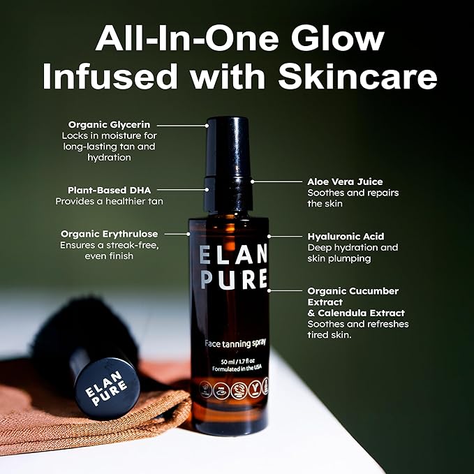 Face Tanning Mist, Organic Ingredients, Sunless Self Tanner, Bronzing, Hydrating, Steak-Free, Long Lasting Glow-Velvo Beauty