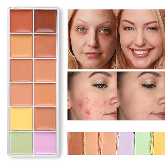 12 Color Correcting Concealer Palette, Cream Color Corrector Contour Makeup Palette,Contouring Foundation Highlighting Concealer Palette for Conceals Dark Circles, Redness, Acne, Blemish-Velvo Beauty