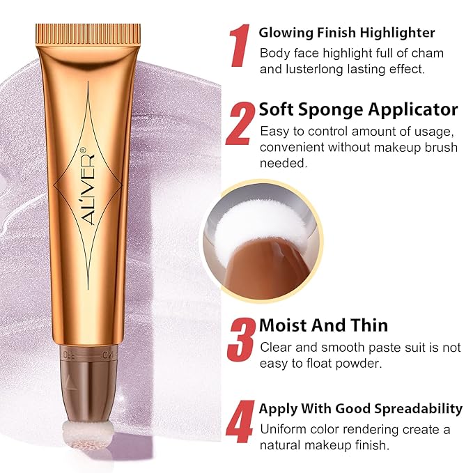 Liquid Highlighter Beauty Wand, Highlight Bronzer Stick with Cushion Applicator, Smooth Shimmer Finish, Lightweight Silky Cream Face Makeup Stick, Cruelty-free (Celestral)-Velvo Beauty