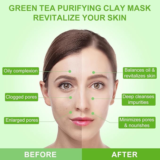 TJE Green Tea Clay Mask, Green Tea Cleanse Face Mask, Deep Pore Cleansing Mask, Moisturizing & Purifying, Remove Blackheads & Acne for All Skin Types-Velvo Beauty