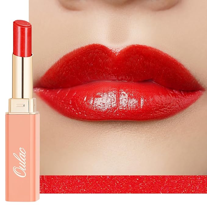 Oulac Moisture Shine Red Lipstick for Women, 2 in 1 Shimmer Lipstick & Lip Balm, Hydrated Juicy and Glossy Lip Color for Dry, Cracked and Chapped Lips, Vegan 2.2g/0.07oz (S06)-Velvo Beauty