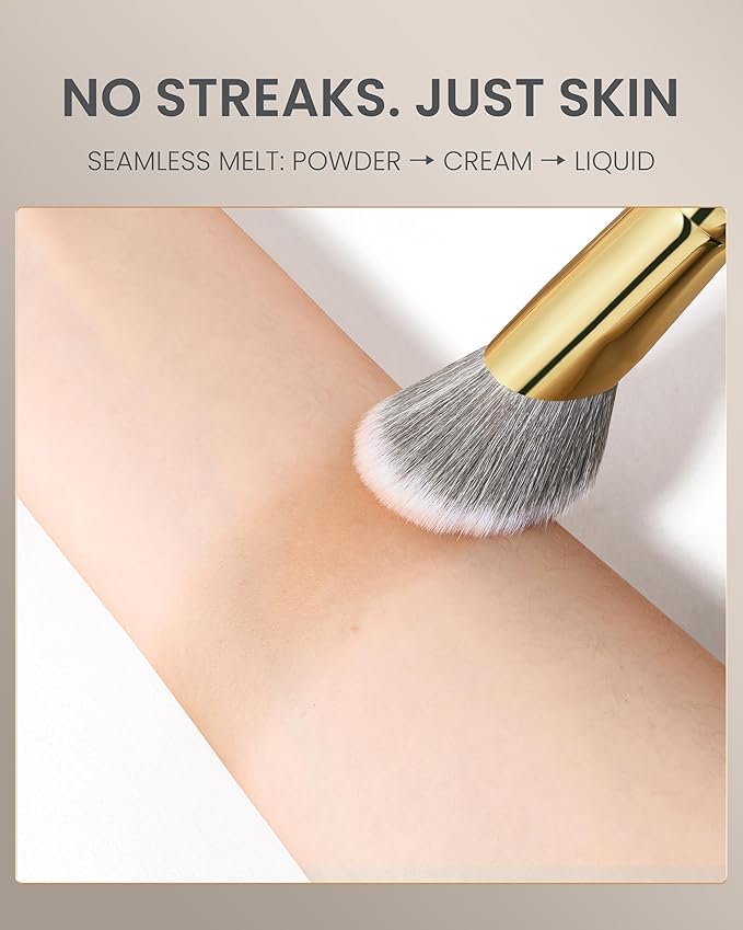 Desert Oak Series SlopeBlur Stipple Brush - Angled Nylon Bristles for Seamless Cream/Liquid/Powder Blending, Contour & Blush Application, Bubinga Handle (CM 192)-Velvo Beauty