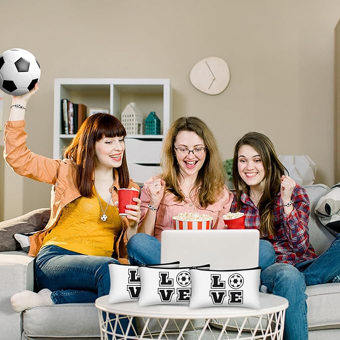 72 Pcs Sports Team Gifts Include 12 Makeup Bags 12 Lip Balm 12 Lip Balm Holder 12 Necklace 12 Adjustable Bracelet 12 Mirrors for Sports Lovers Players Party Favors (Black, Soccer)-Velvo Beauty