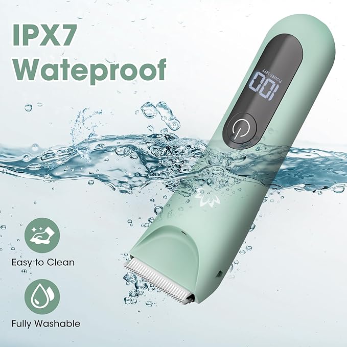 Bikini Trimmer for Women, Painless Pubic Hair Trimmer for Armpit Leg Arm Body Private Area,Rechargeable Womens Electric Razors Shaver LED Light Ceramic Blade IPX7 Waterproof Wet/Dry LCD Display,Green-Velvo Beauty