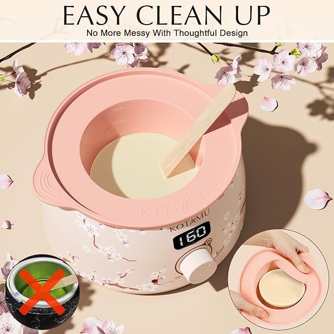 KOTAMU Waxing Kit for Women & Men, Wax Warmer for Hair Removal, Digital Wax Kit with Silicone Pot,Ideal for Face Eyebrow Arm Legs Armpit &Sensitive Skin, Cherry Waxing Machine for Home Salon Use-Velvo Beauty