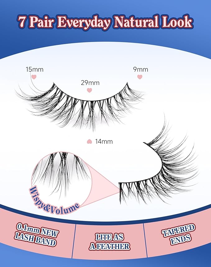 Cat eye Lashes Natural Wispy Lash Strip Natural Look Flared Eyelashes Fairy False Eye Lashes Fluffy False Eyelashes Soft 7 Pairs D97-Velvo Beauty
