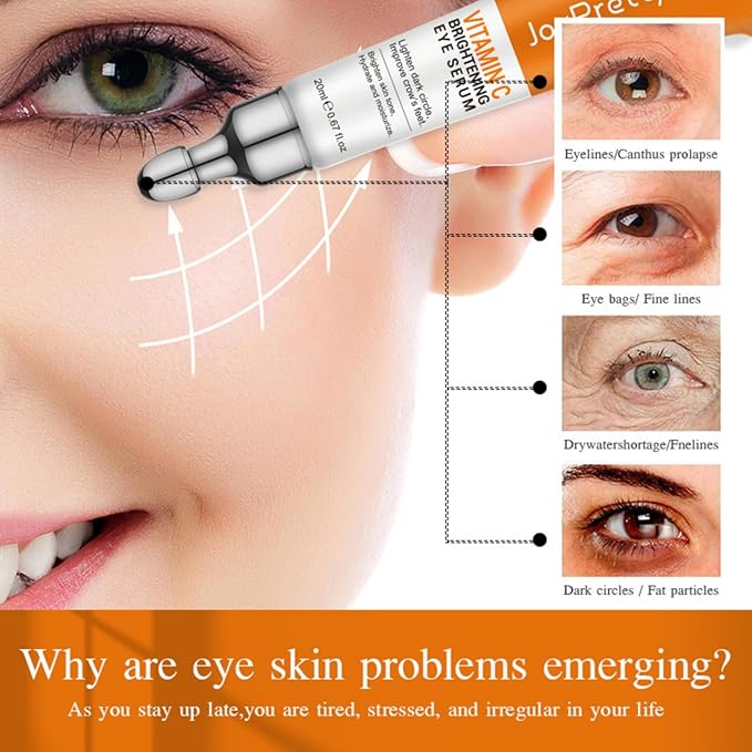 New JoyPretty Vitamin C Brightening Eye Serum,Eye cream,Anti Aging Serum with Vitamin C, Niacinamide and Hyaluronic Acid,Remove for Dark Circles Puffiness Under Eye Bags Fine Line Crow's Feet (3)-Velvo Beauty