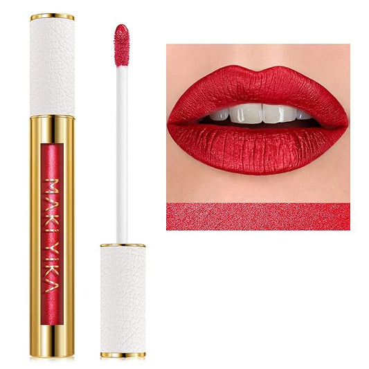 MAKI YIKA Red Lipstick for Women Metallic Lipsticks Glitter Long Lasting Lipstick No Smudge No Transfer Liquid Lip Gloss (BR20 Crushed Ruby)-Velvo Beauty