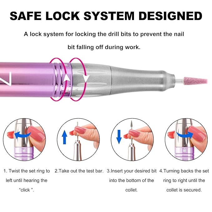 M Mase- Professional Nail Drill Machine - Coreless 2-in-1 Nail File - Electric, Cordless, 35000 RPM, HD Display - Electric Nail Drill for Professional & Home Use (Pink Gold)-Velvo Beauty