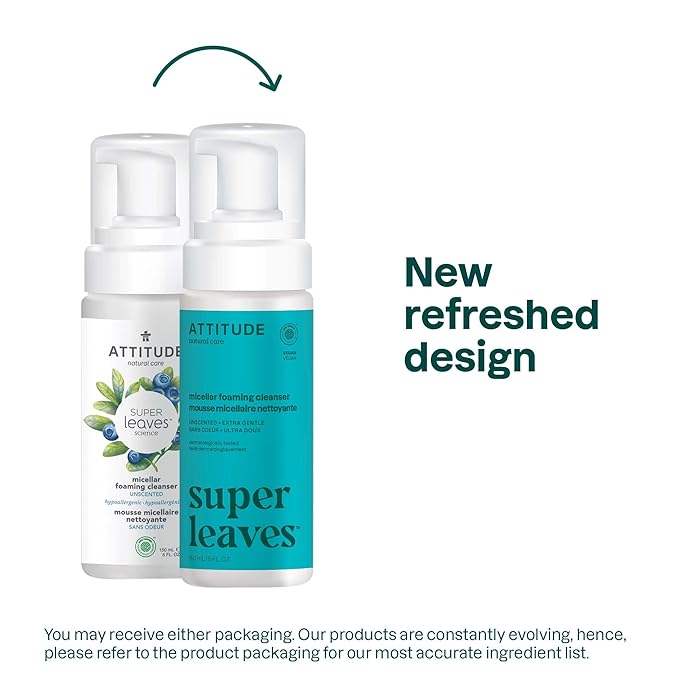 ATTITUDE Micellar Foaming Facial Cleanser, EWG Verified, Dermatologically Tested, Plant and Mineral-Based, Vegan, Unscented, 5 Fl Oz-Velvo Beauty