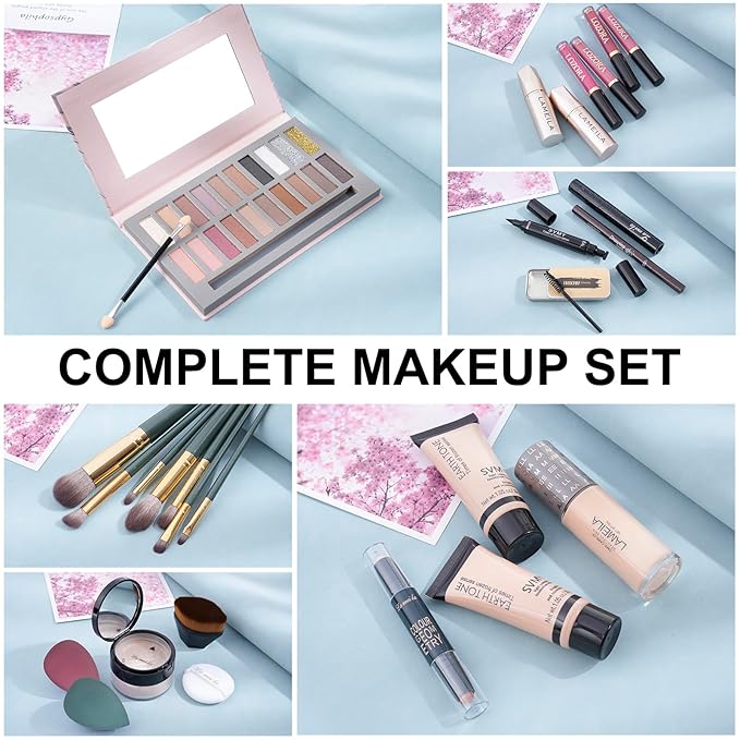 Makeup Kit Full Kit for Women Makeup Kit Full Kit for Teenagers Eyeshadow Palette Lip Gloss Foundation Mascara Eyeliner Cosmetic Brushes Cosmetic Bag etc. (20Middle)-Velvo Beauty