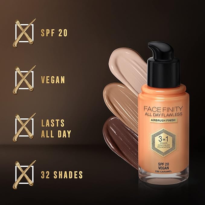 Max Factor Facefinity All Day Flawless 3 In 1 Foundation SPF 20, No. 85 Caramel (81377984)-Velvo Beauty
