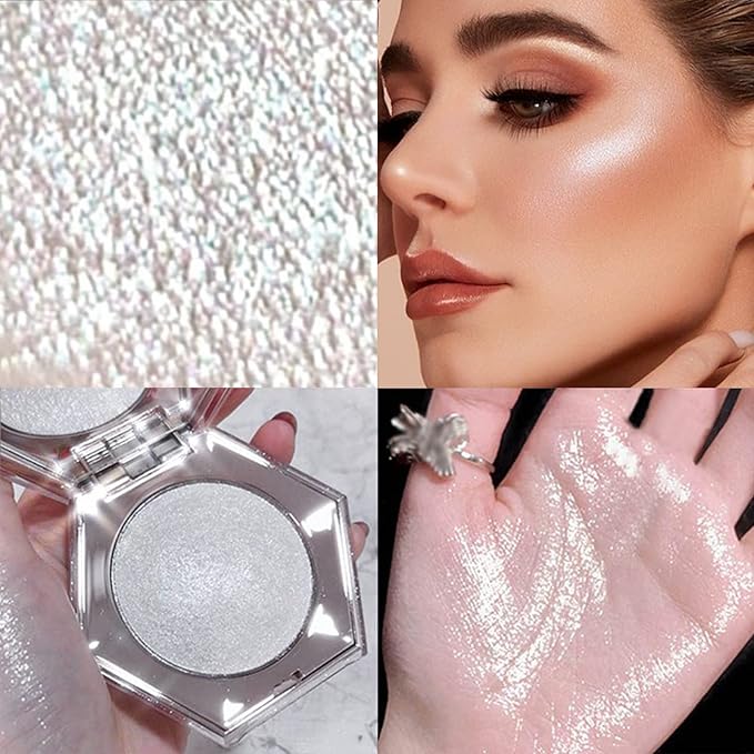 Erinde White Silver Face Highlighter Makeup Palette, Shimmer Glitter Highlighter Powder for Face Body, Natural Glossy Highlight Makeup Illuminator Highlighter Palette, Long-Lasting, Lightweight, 01#-Velvo Beauty