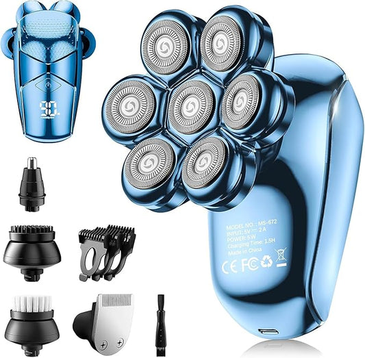 Head Shavers for Bald Men: 5-in-1 Electric Razor - IPX7 Waterproof Shaving Grooming Kit for Balder - Turbo Speed & Precision Blades (Dark Blue)-Velvo Beauty