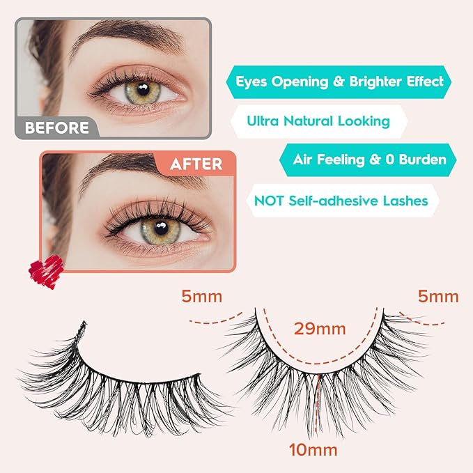 False Eyelashes Natural Look Wispy Lashes 10mm Short Lash C Curl 0.1MM Thin Band Lashes Pack Siligli Fake Eyelash 7 Pair-Velvo Beauty