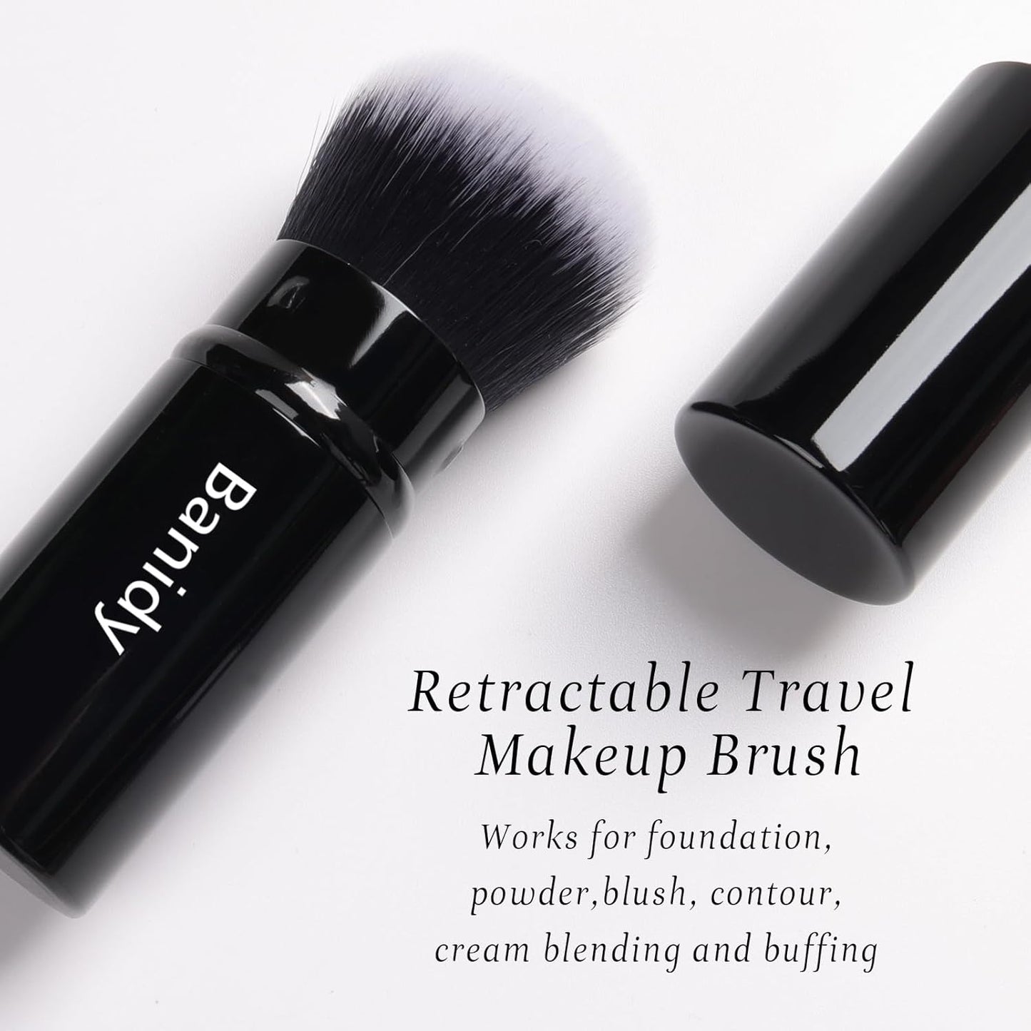 Makeup Brush Kabuki Face Brushes Retractable Travel Blush Brush Portable Flawless for Foundation, Powder Blush, Bronzer, Buffing, Liquid, Cream, Cruelty Free with Cover(Round-Head)-Velvo Beauty