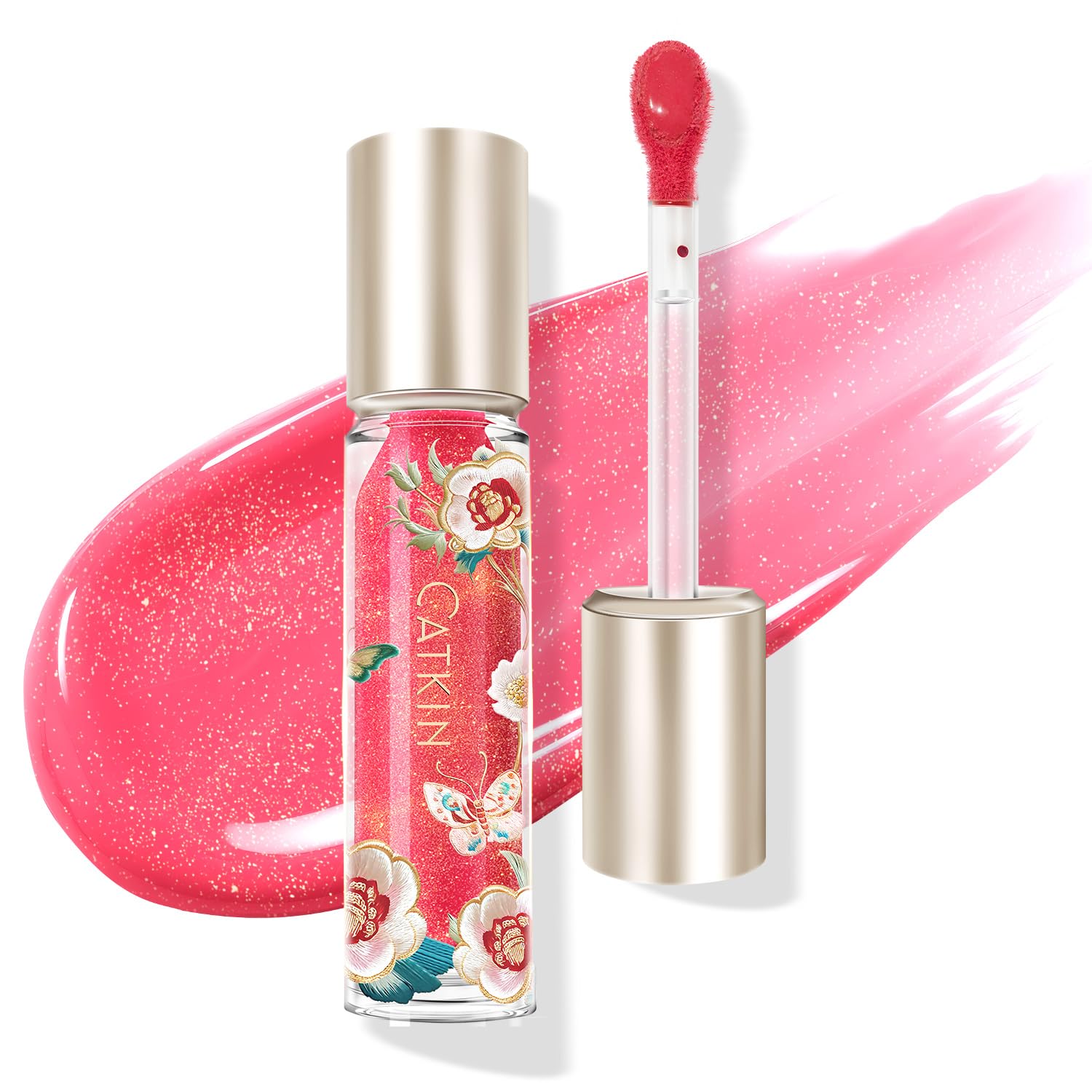 Catkin Lip Plumper Gloss, Tinted Lip Serum with Hyaluronic Acid & Jojoba Oil, Non-sticky Volumizing Hydrating Formula for a High Shine Maximum 3D Look, Plump & Soft Lips 0.12 Fl Oz - C04 Fuchsia Gold-Velvo Beauty