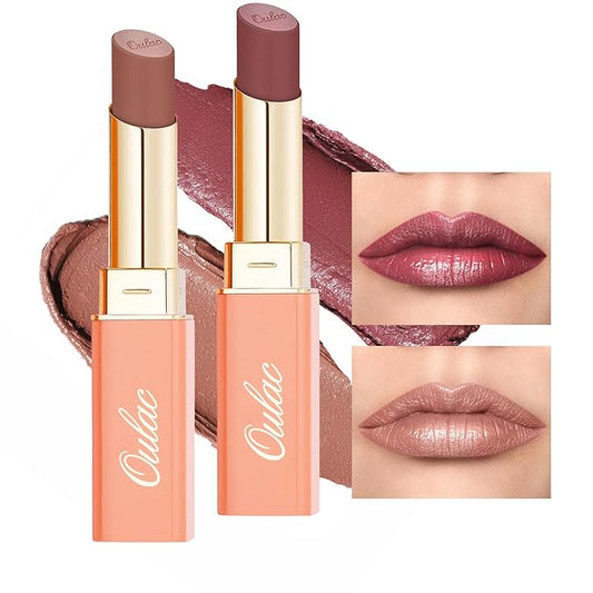 Oulac Satin Lipsticks for Women Set - Matte Lipstick, Full Coverage Lip Color, Satin Matte Finish, Cream Texture, Hydrating, Infused with Hyaluronic Acid, 4g*2 SG04+SG08-Velvo Beauty