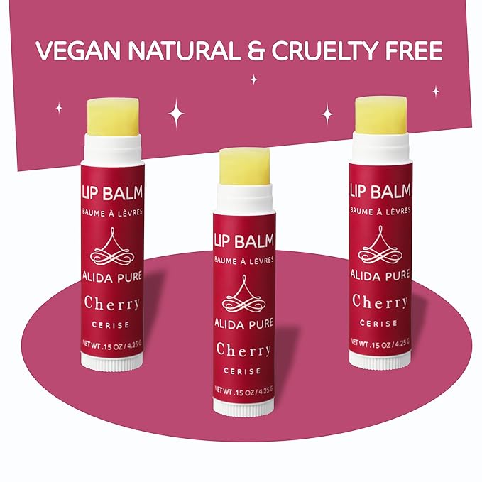 Cherry Lip Balm Collection, Vegan Lip Balm Set, Beeswax Free, with Avocado Oil, Organic Jojoba Oil, and Vitamin E, Natural Moisturizer for Dry, Chapped Lips, 3 Tube Set-Velvo Beauty