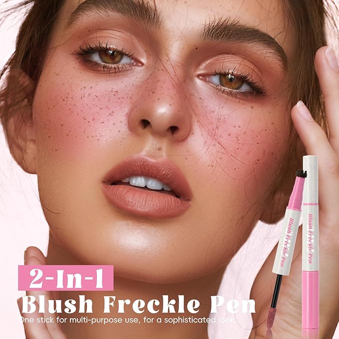 Freckle Blush Pen, 2in1 Light Brown Faux Freckle Stamp Pen Soft Pink Liquid Blush for Summer Sunkissed Makeup, Natural Lifelike Waterproof Long Lasting Quick Dry Fake Freck Tint Marker Pen01#-Velvo Beauty