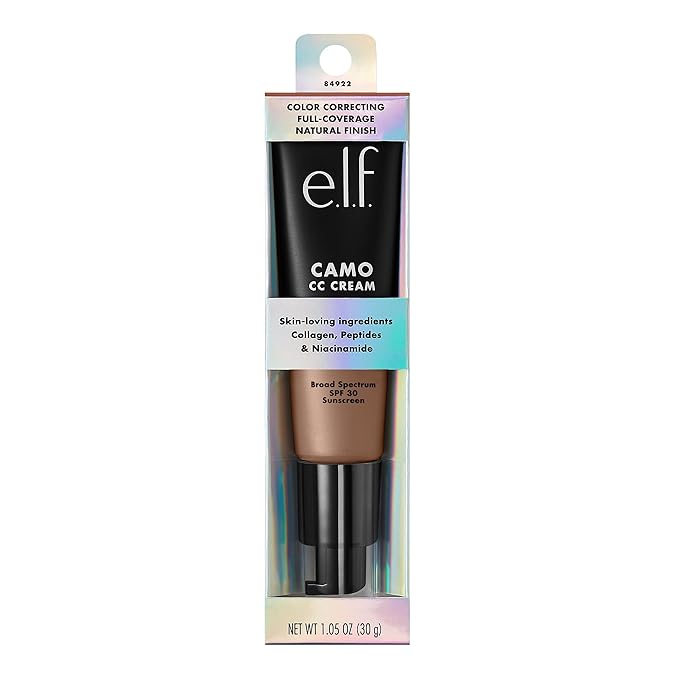 e.l.f. Camo CC Cream, Color Correcting Medium-To-Full Coverage Foundation with SPF 30, Tan 450 N, 1.05 Oz (30g)-Velvo Beauty